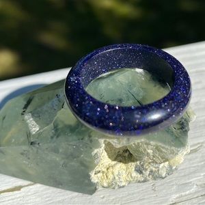 Blue Goldstone, natural genuine gemstone carved band ring.